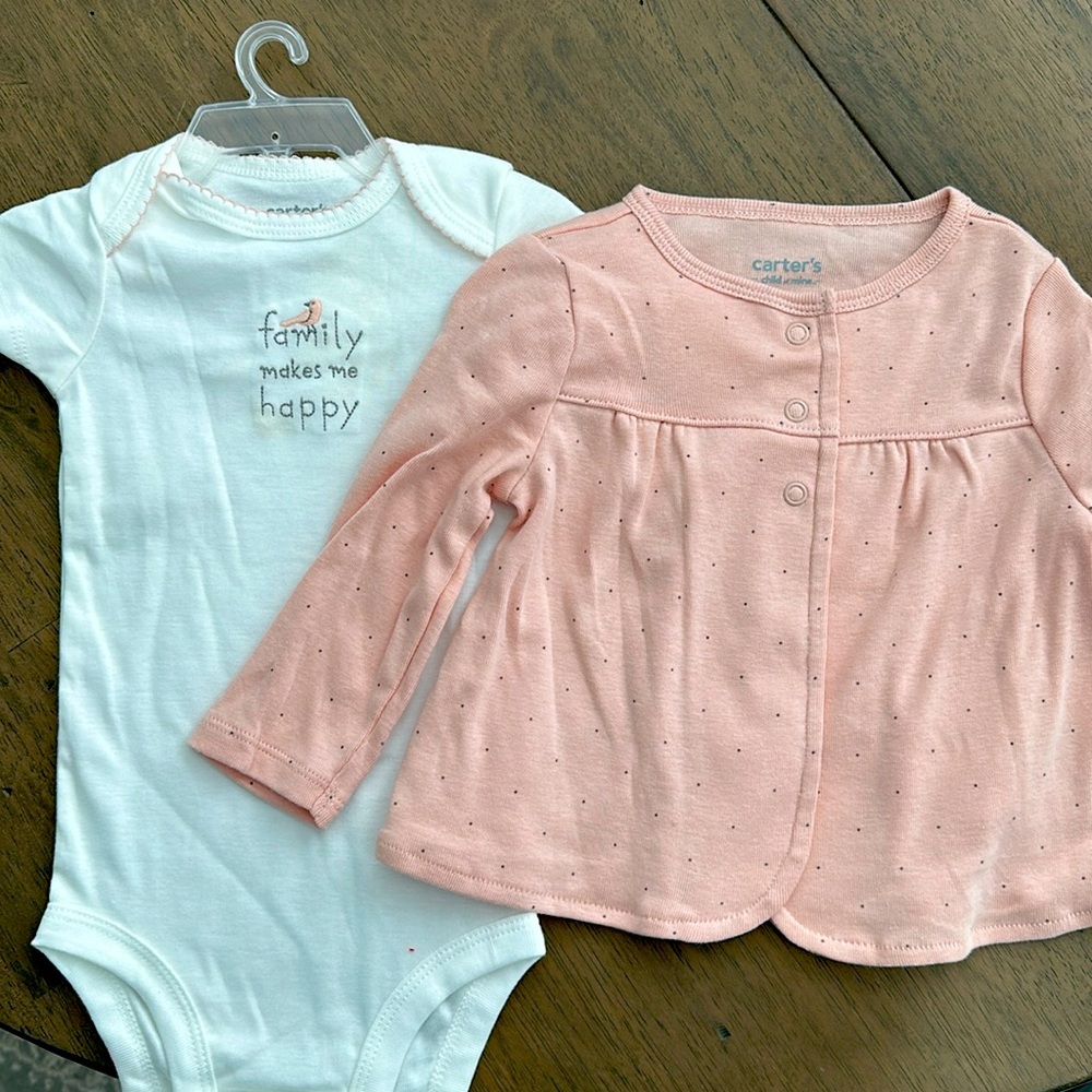 Carters onesie and snap up overshirt. NWOT. 3-6m